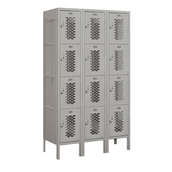 Salsbury Industries 4 Tier Vented Locker, 36"Wx66"Hx15"D, 12 Door, Gray, Unassembled 74355GY-U - main